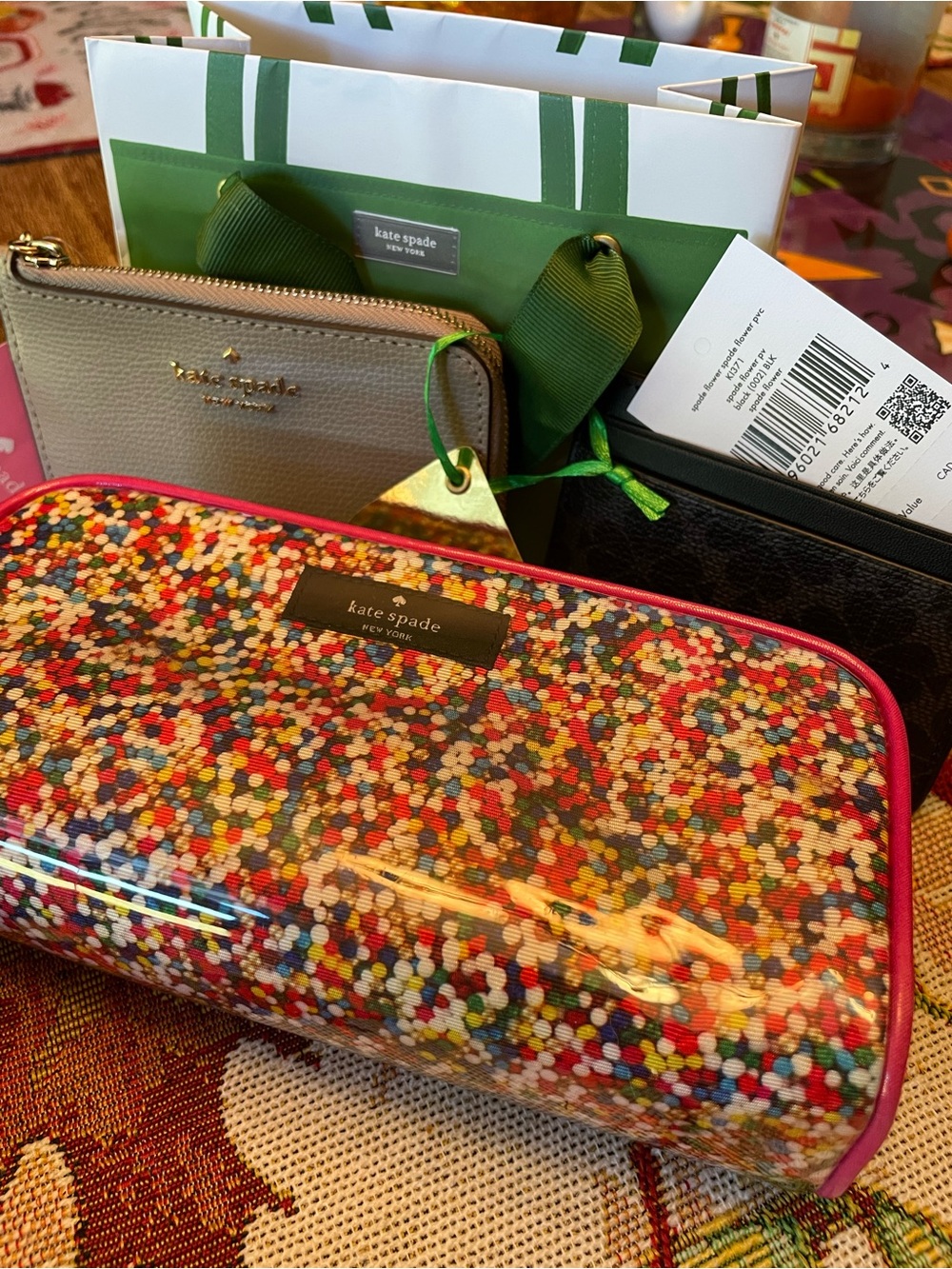 Kate Spade Bundle / 2 Card holder / Confetti Cosmetic Case NWT Retails over $220
